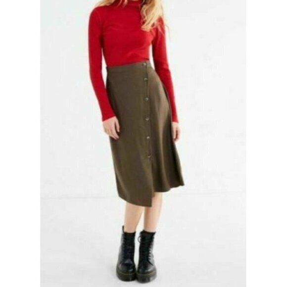 Urban Outfitters Womens Size Large Army Green Diagonal Button Midi Skirt Y2K - Picture 1 of 7